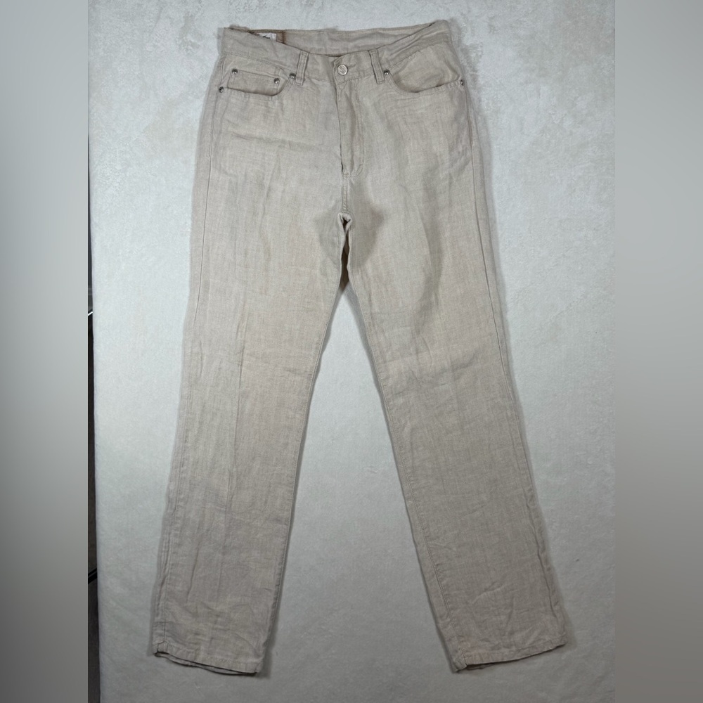 Lacoste 32W 100% Lightweight Cotton Linen Beach Summer Men's Cream Chinos